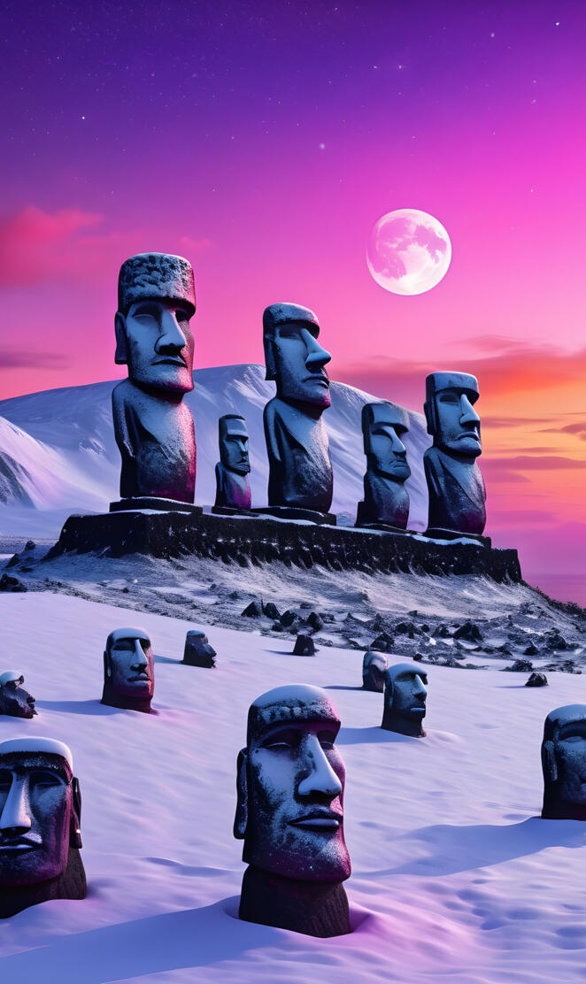 Easter Island covered in snow