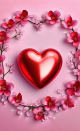 a heart shaped cake with pink flowers