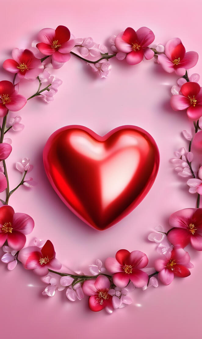 a heart shaped cake with pink flowers