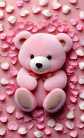 a stuffed animal on a pink surface