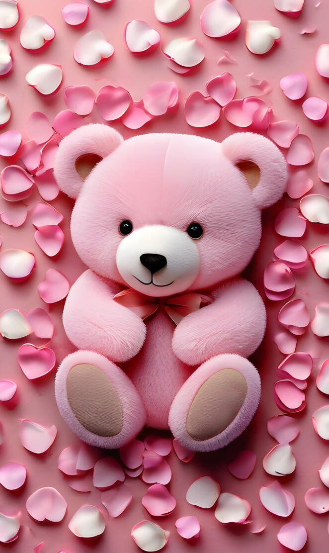 a stuffed animal on a pink surface