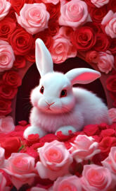 a bunny in a bouquet of roses