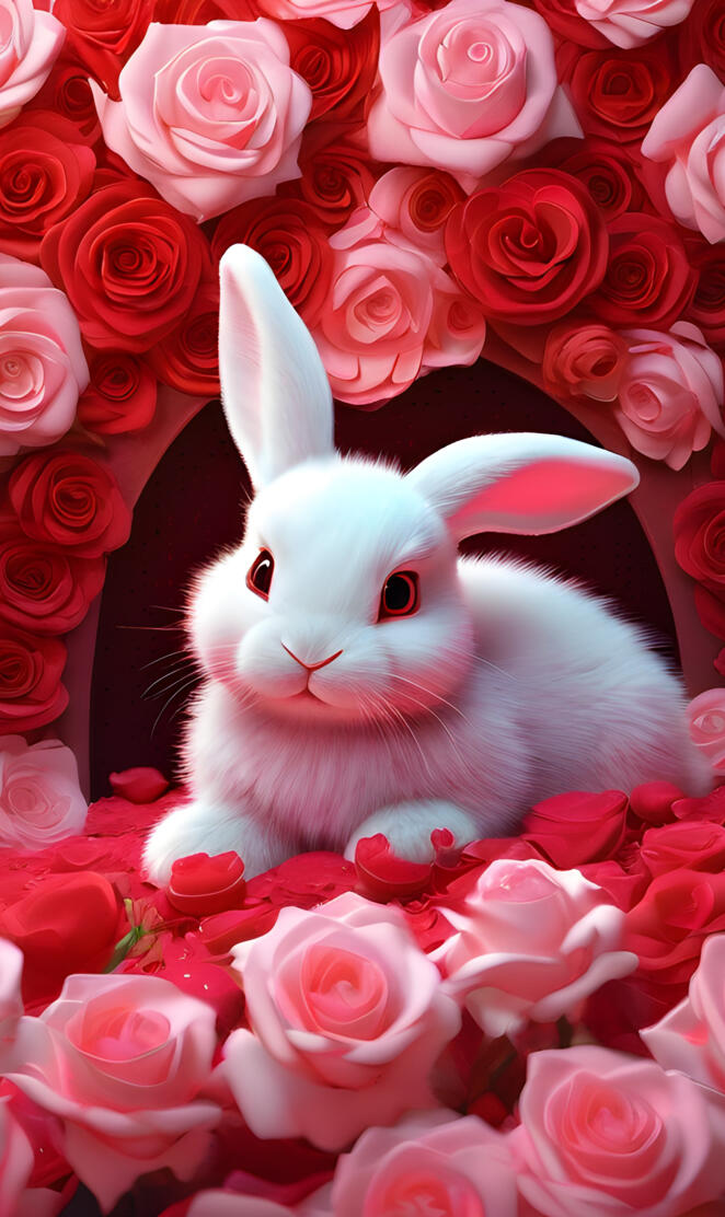 a bunny in a bouquet of roses