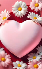 a pink heart with white flowers on it
