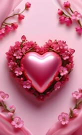 a heart made of pink flowers