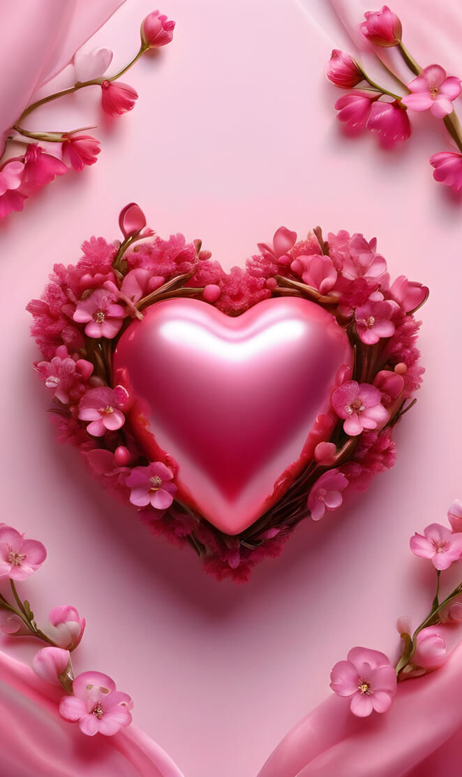 a heart made of pink flowers