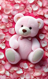 a stuffed animal on a pink blanket