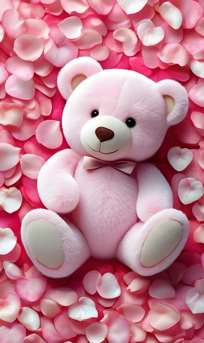 a stuffed animal on a pink blanket
