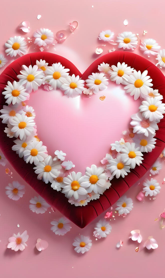 a red surface with white flowers