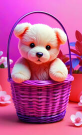 a stuffed animal in a basket