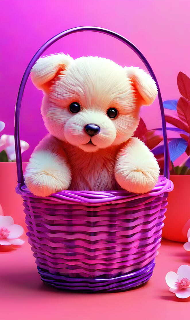 a stuffed animal in a basket