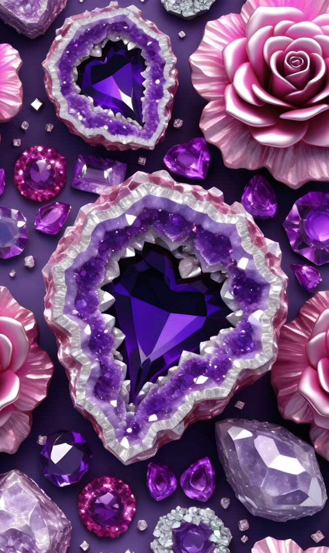 pink and purple geodes rose and hearts