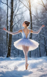 a person in a dress dancing in the snow