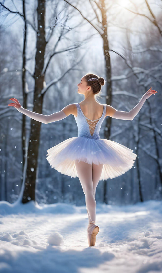 a person in a dress dancing in the snow