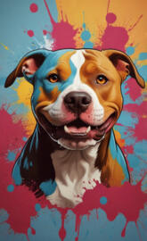 cartoon crazy pitbull cat face mouth close ,showing teeth only and smi