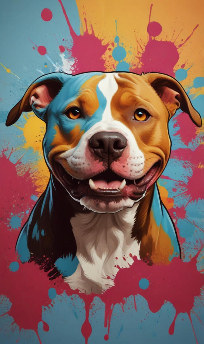 cartoon crazy pitbull cat face mouth close ,showing teeth only and smi