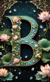 letter B with lotus and diamonds