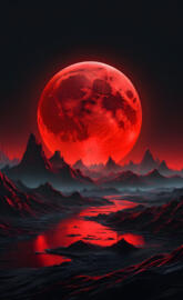 Full Moon & Red Sky, On A Strange Planet.