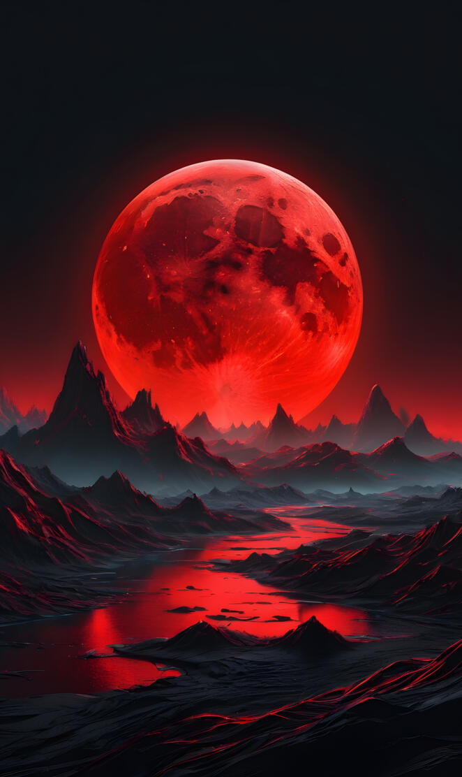 Full Moon & Red Sky, On A Strange Planet.