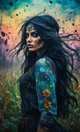 a woman with long hair