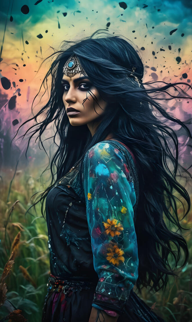 a woman with long hair