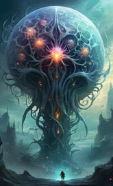 a person standing in a large body of water with a large explosion