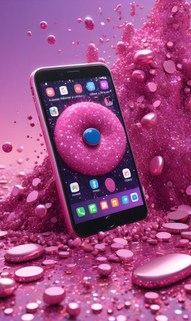 a cell phone with a pink background