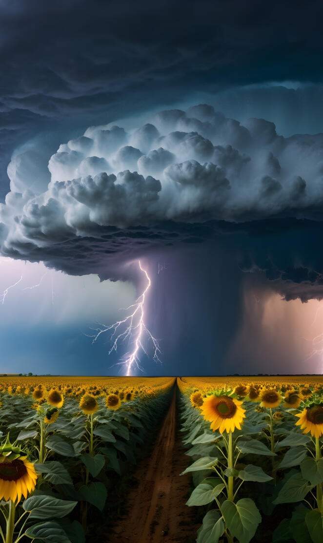 Storms Over A Sunflower Field