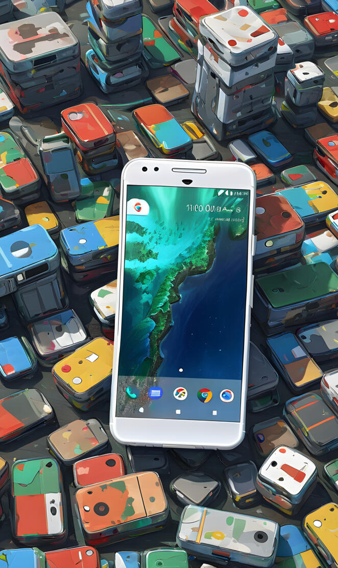 a group of cell phones with pixel above