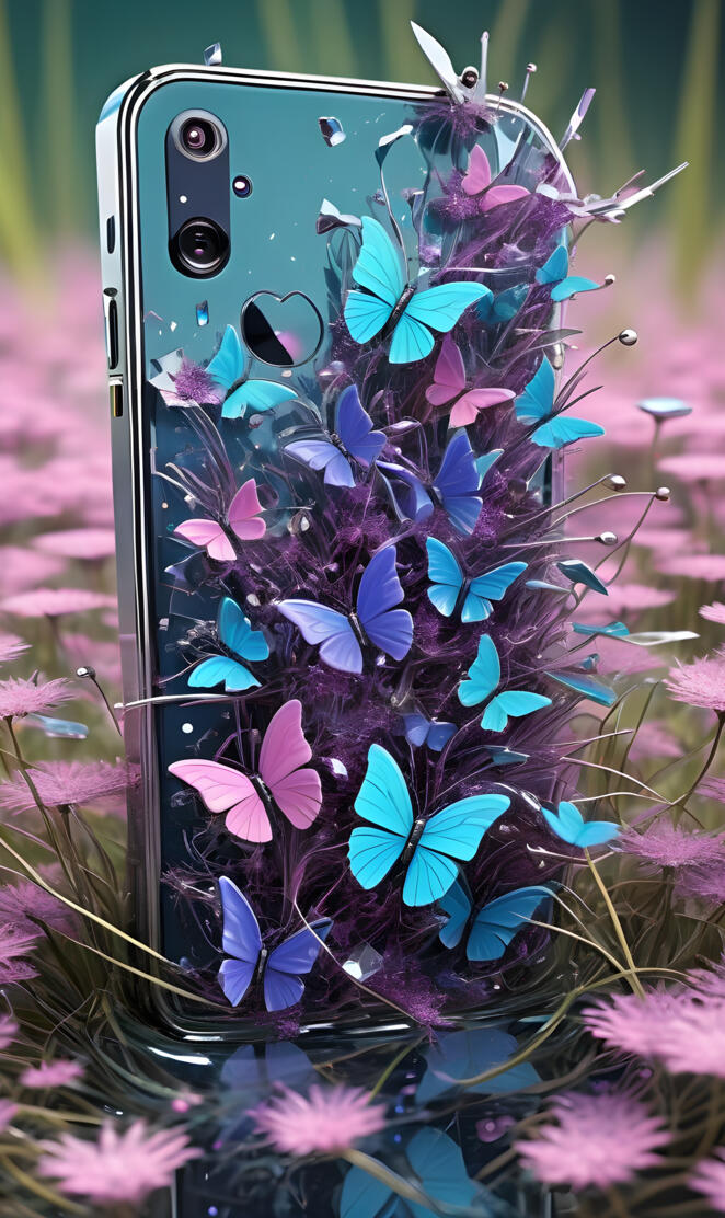 a cell phone with a picture of a butterfly on it