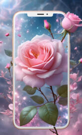 a cell phone with a picture of a pink rose on it