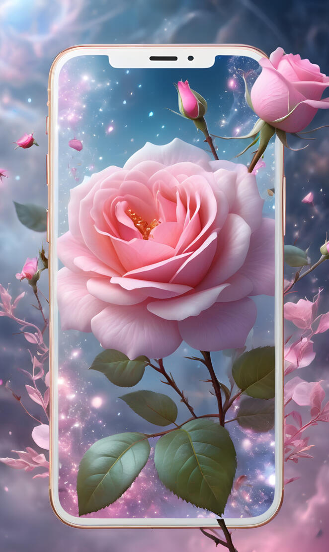 a cell phone with a picture of a pink rose on it