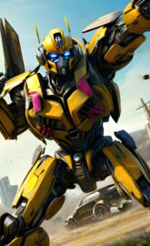 A robot that is yellow with a gun
Which is name the bumblebee..