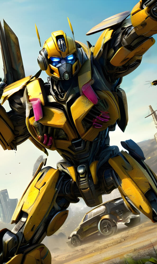 A robot that is yellow with a gun
Which is name the bumblebee..