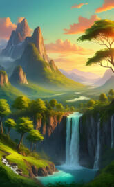 a waterfall in the mountains