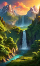 a set of waterfalls in the mountains