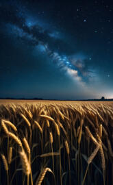 a field of wheat under a starry sky