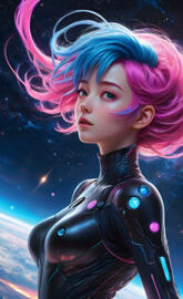 A woman floating in space