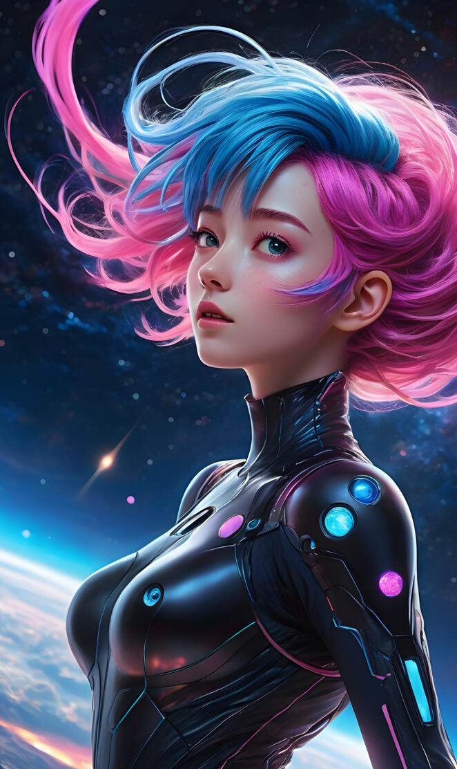 A woman floating in space