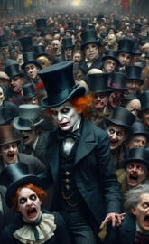 a person in a garment surrounded by people