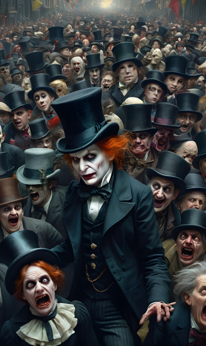 a person in a garment surrounded by people