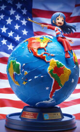 a toy figure holding a flag