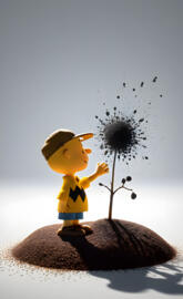 a toy figure holding a flower