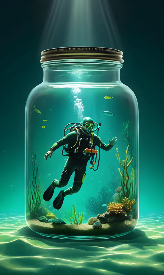 a glass jar with a toy figure