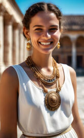 Roman Empire-a woman smiling with a gold necklace