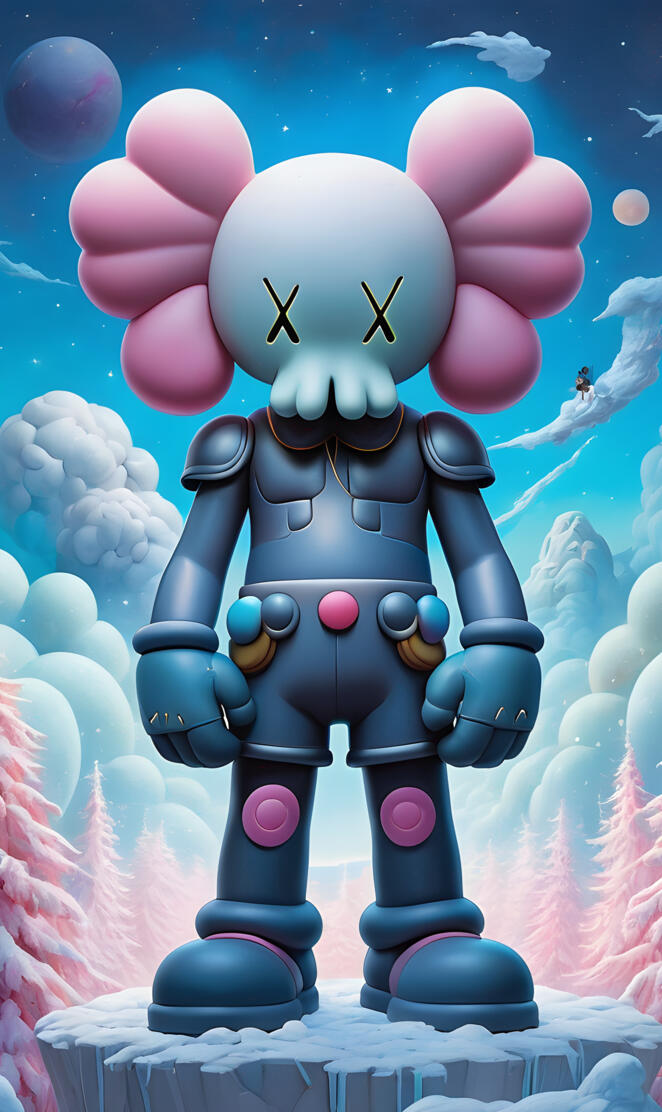 a toy figure in front of a blue background