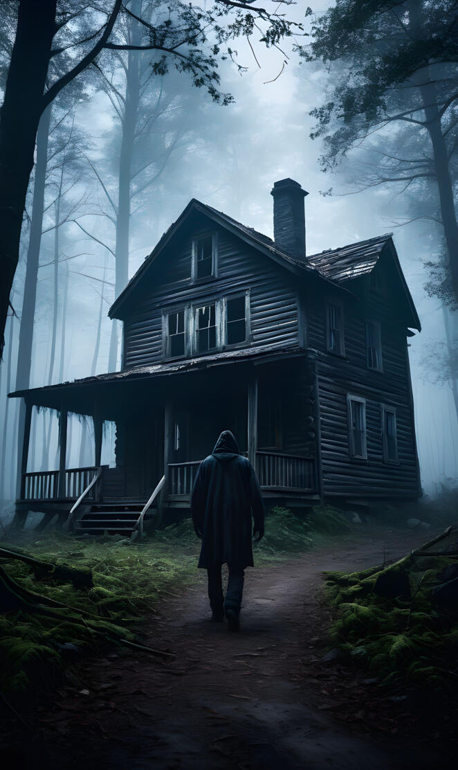 a person walking towards a house