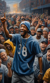 a man rapping and getting cheered on