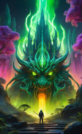 giant figure with lava coming out of it mouth