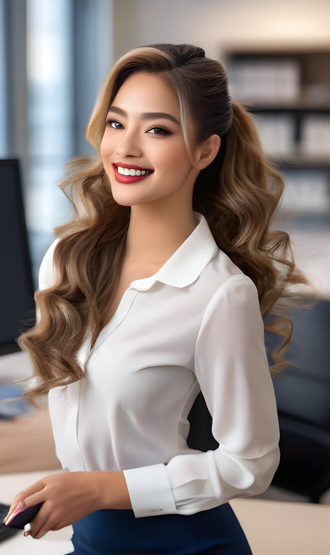 Office ladies-a woman smiling at the camera